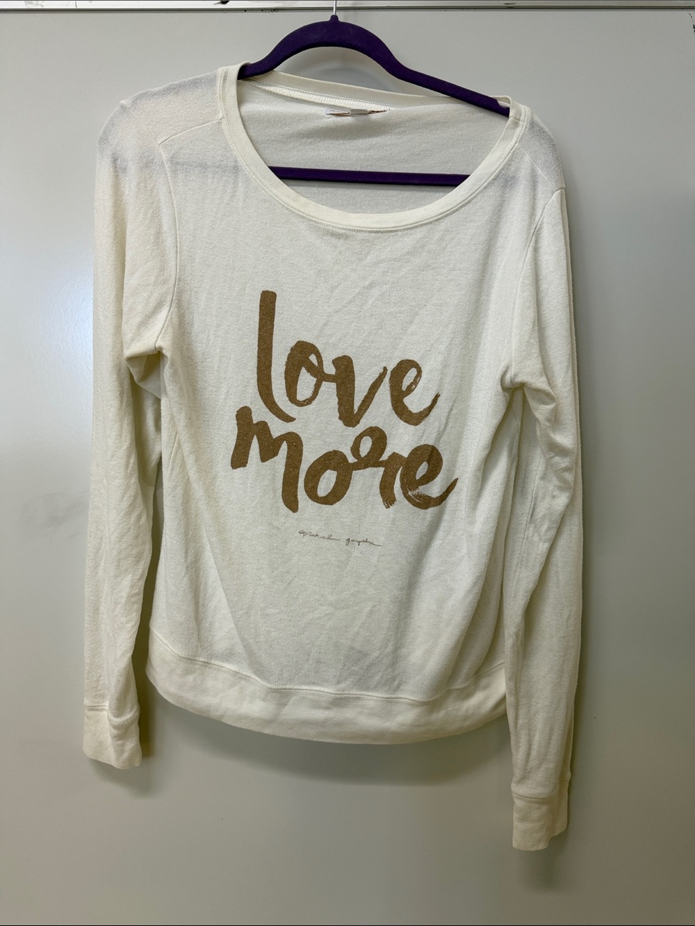 Spiritual Gangster Cream Long Sleeve 'Love More' Graphic Top